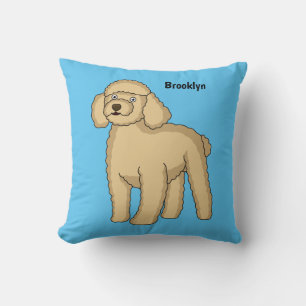 Happy brown poodle cartoon illustration throw pillow