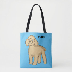 Happy brown poodle cartoon illustration tote bag
