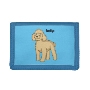 Happy brown poodle cartoon illustration trifold wallet