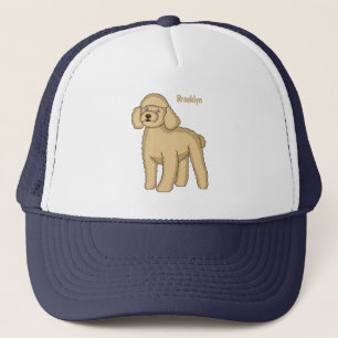 Happy brown poodle cartoon illustration trucker hat