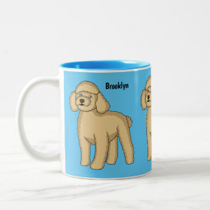 Happy brown poodle cartoon illustration Two-Tone coffee mug