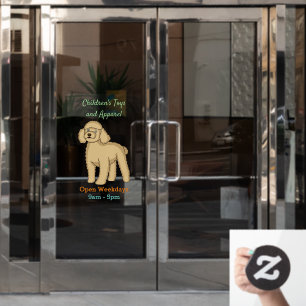 Happy brown poodle cartoon illustration window cling