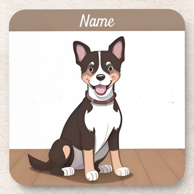 Happy Brown Puppy Dog Beverage Coaster (Front)