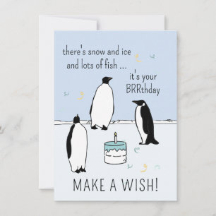 Happy BRRthday Penguin Birthday Cake Make a Wish Card