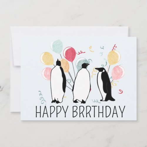 Happy BRRthday Penguin Winter Birthday Balloons  Card