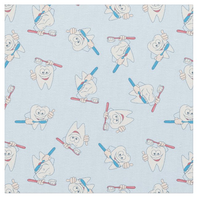 Happy Brushing Teeth Pattern Fabric (Close Up)