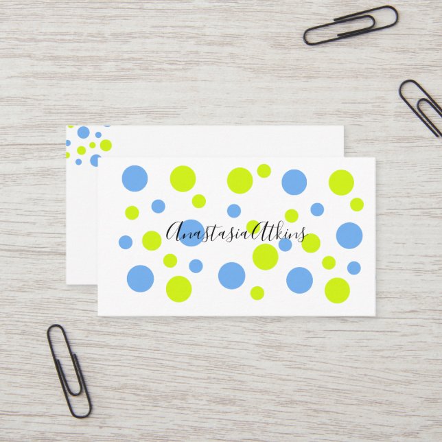 Happy Bubbles Blue Yellow Pattern Business Card (Front/Back In Situ)