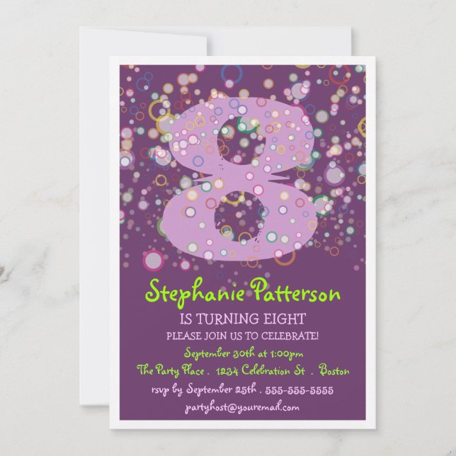 Happy Bubbles! Colorful Number Birthday Party Invitation (Front)