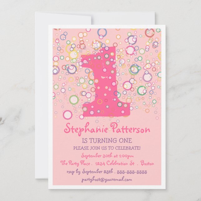 Happy Bubbles! Colorful Number Birthday Party Invitation (Front)