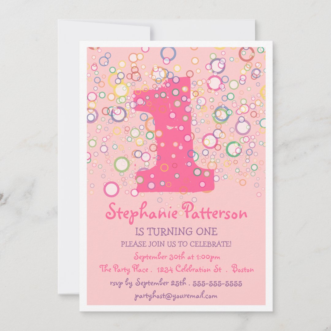 Happy Bubbles! Colorful Number Birthday Party Invitation Zazzle