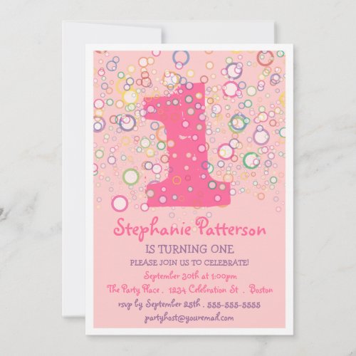 Happy Bubbles! Colorful Number Birthday Party Custom Announcement