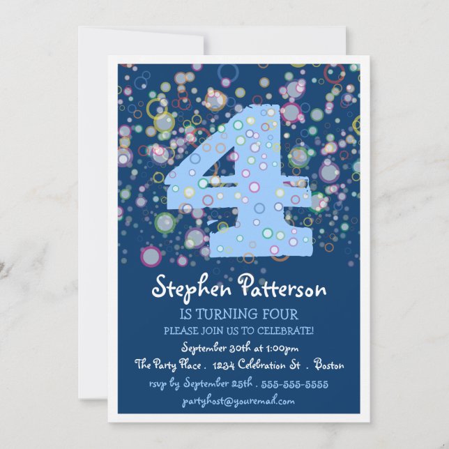 Happy Bubbles! Colorful Number Birthday Party Invitation (Front)