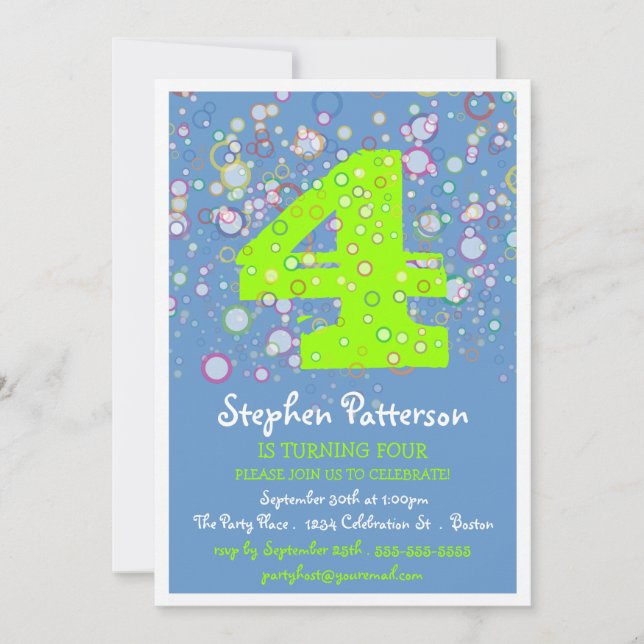 Happy Bubbles! Colorful Number Birthday Party Invitation (Front)