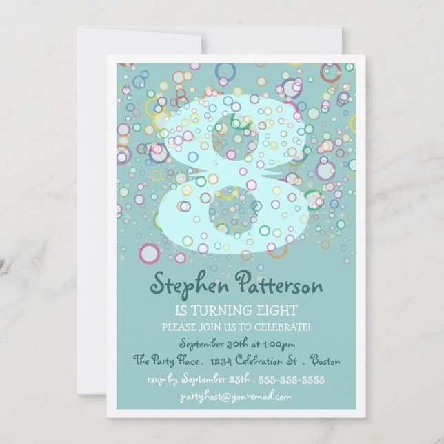 Happy Bubbles! Colorful Number Birthday Party Invitation (Front)