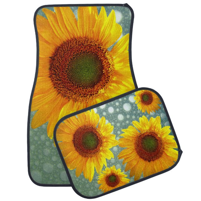 Happy Bubbly Sunflowers Car Mat (Set)