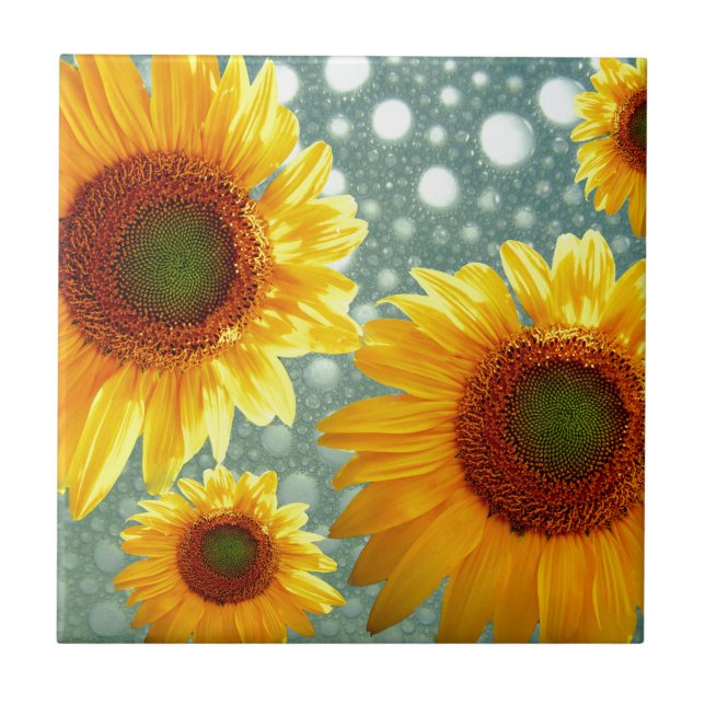 Happy Bubbly Sunflowers Ceramic Tile (Front)