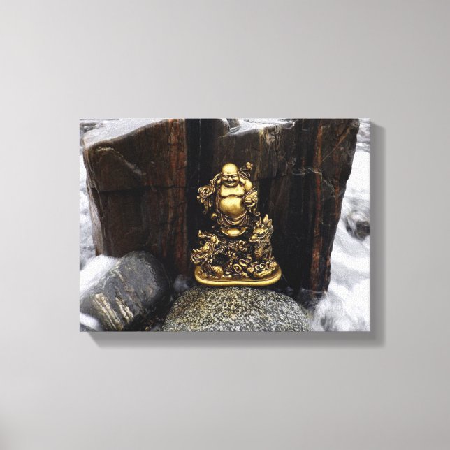 Happy Buddha Among the Crashing Waves Canvas Print (Front)