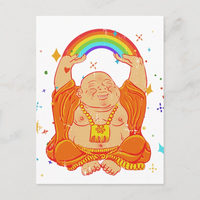 Happy Buddha with rainbow postcard (Front)