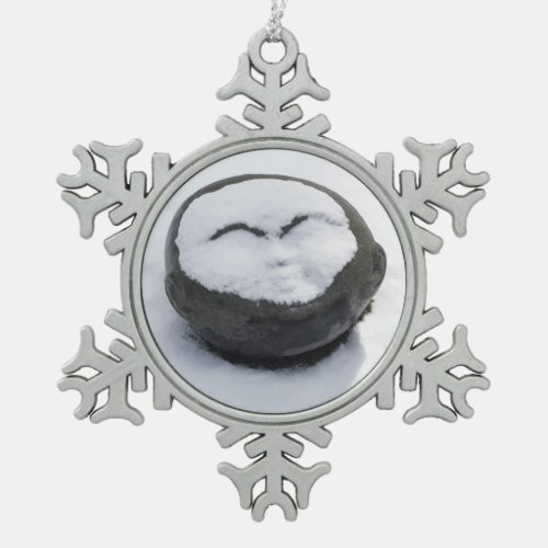 Happy Buddha With Snow Facial Snowflake Pewter Christmas Ornament