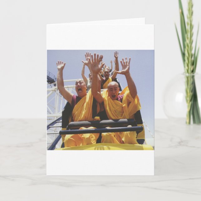 Happy buddhist monks on a roller coaster card (Front)