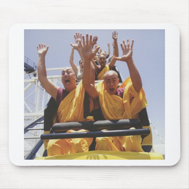 Happy buddhist monks on a roller coaster mouse pad (Front)