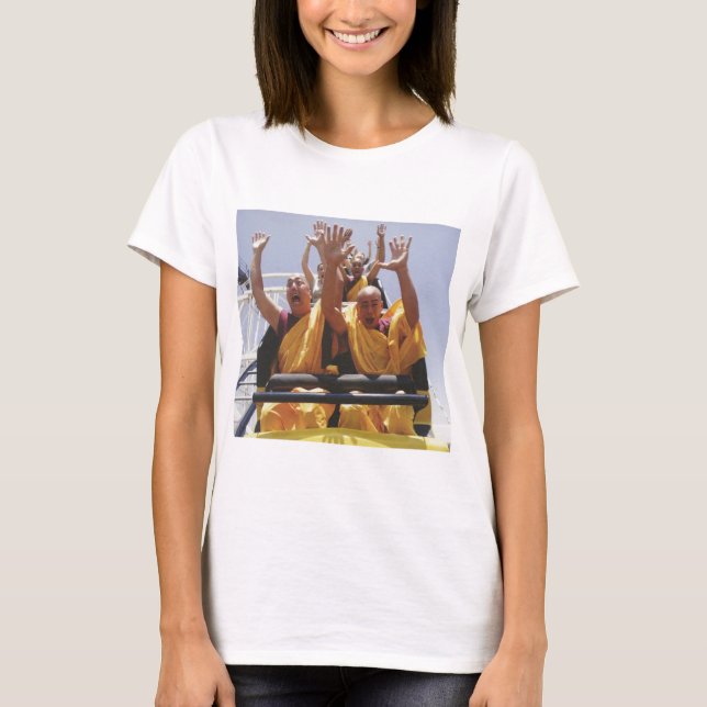 Happy buddhist monks on a roller coaster T-Shirt (Front)