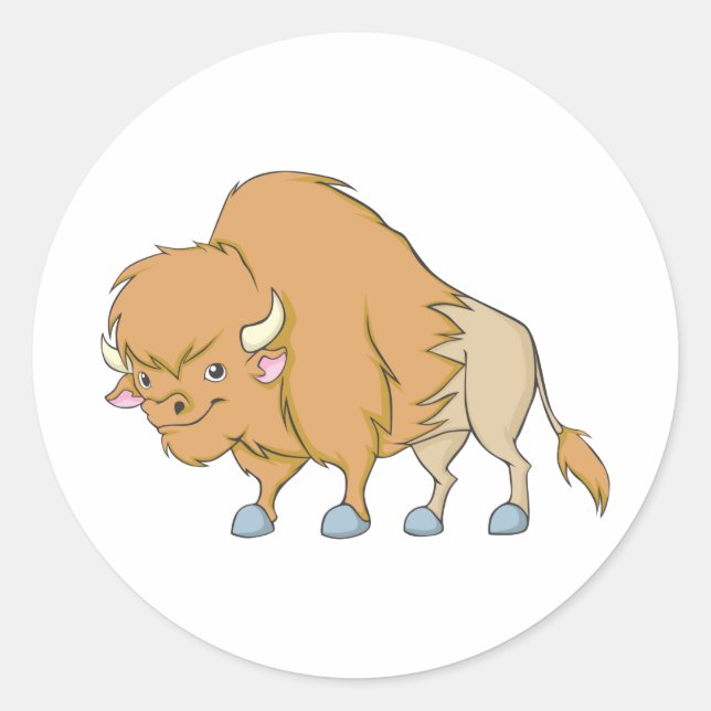 Happy Buffalo Cartoon Classic Round Sticker (Front)