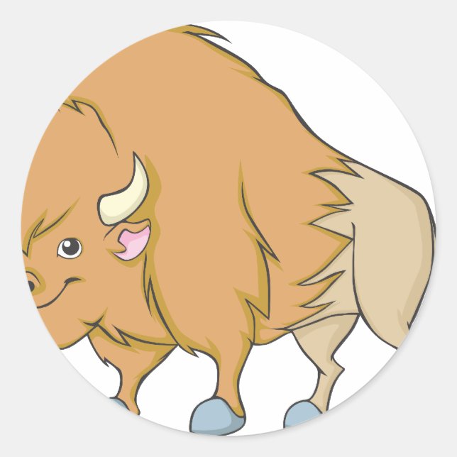 Happy Buffalo Cartoon Classic Round Sticker (Front)