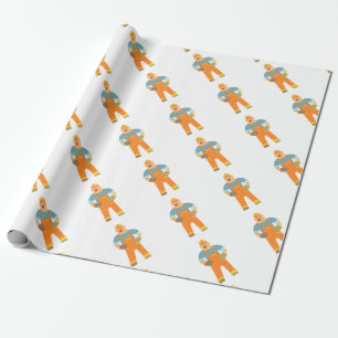Happy Builder On Construction Site. Graphic Design Wrapping Paper