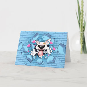 Happy Bull Terrier Cartoon Greeting Card (for him)
