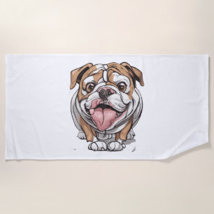 Happy Bulldog   Beach Towel