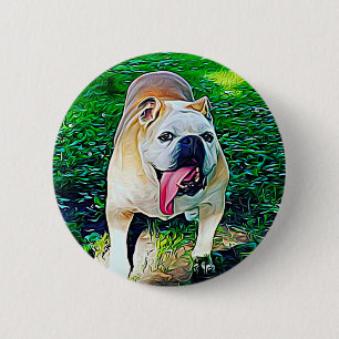 Happy bulldog stylized pet portrait button