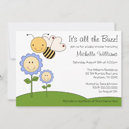 Happy Bumble Bee Blue Daisy Baby Shower Card
