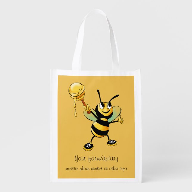Happy Bumble Bee with a Scoop of Honey Business Grocery Bag (Front)