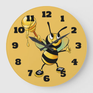Happy Bumble Bee with a Scoop of Honey Large Clock