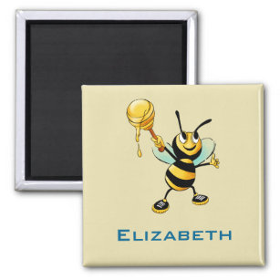 Happy Bumble Bee with a Scoop of Honey Personalize Magnet