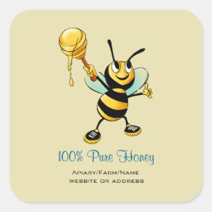 Happy Bumble Bee with a Scoop of Honey Square Sticker