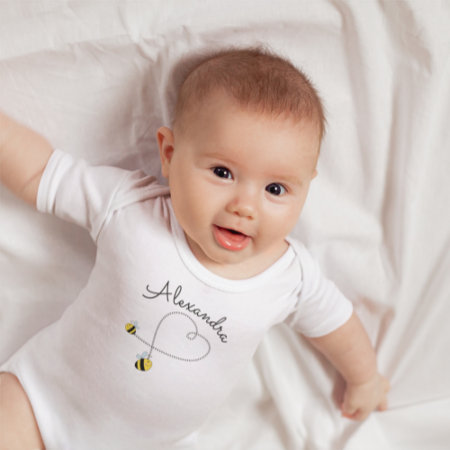 Happy Bumble Bees Flying Heart Personalized Baby Bodysuit