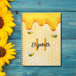 Happy bumble bees golden honeycomb honey dripping notebook
