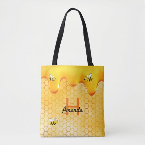 Happy Bumble bees honeycomb honey dripping name Tote Bag
