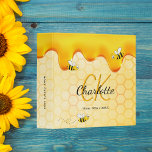 Happy bumble bees honeycomb sweet honey school 3 ring binder<br><div class="desc">Yellow background with a golden honeycomb pattern. Decorated with dripping honey and happy bumble bees. Personalize and add your monogram initials, name and a title. Yellow and black letters. The name is written with a modern hand lettered style script. Add your own text on the spine. For school, work, your...</div>