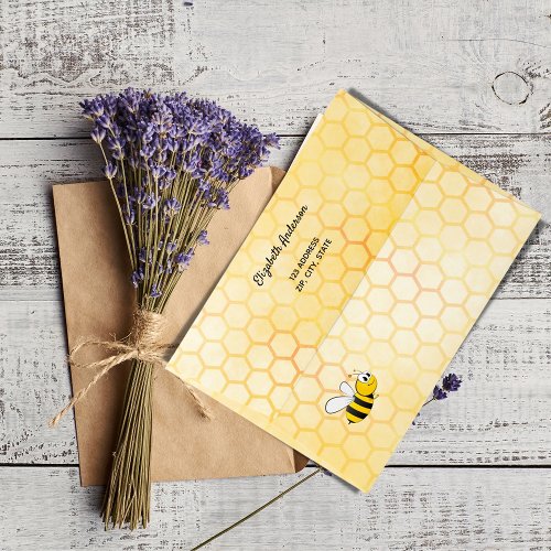 Happy bumble bees honeycomb yellow birthday envelope