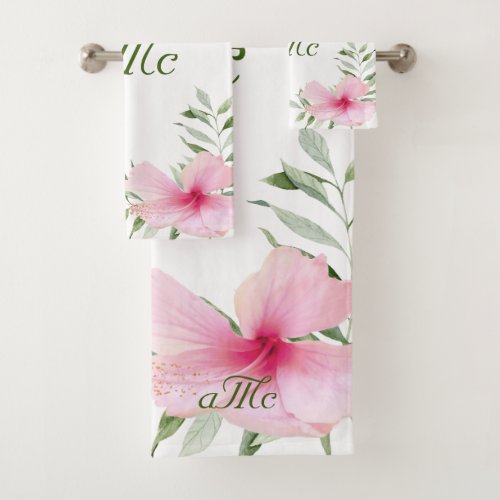 Happy bumble bees pink florals couple monogram bath towel set