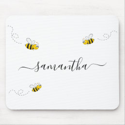 Happy bumble bees summer fun humor monogram mouse pad