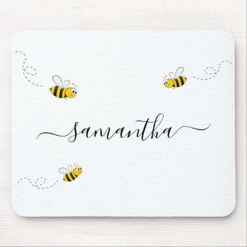 Happy bumble bees summer fun humor monogram mouse pad