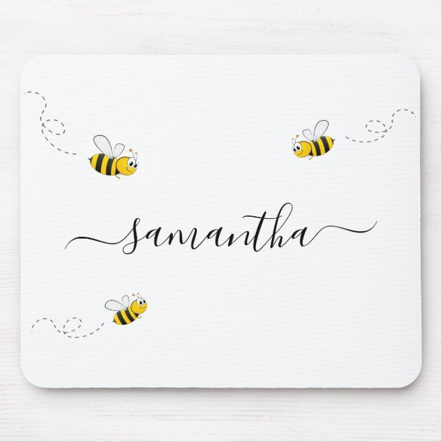 Happy bumble bees summer fun humor monogram mouse pad (Front)