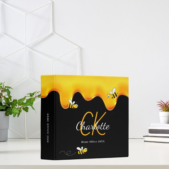 Happy bumble bees  sweet honey black school 3 ring binder (Creator Uploaded)