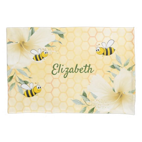 Happy bumble bees yellow honeycomb cute fun name pillow case