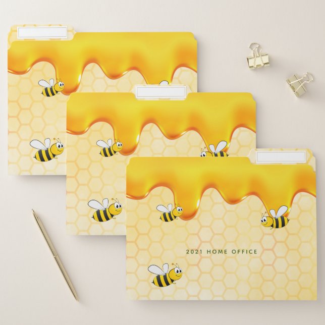Happy bumble bees yellow honeycomb home office file folder (Set)