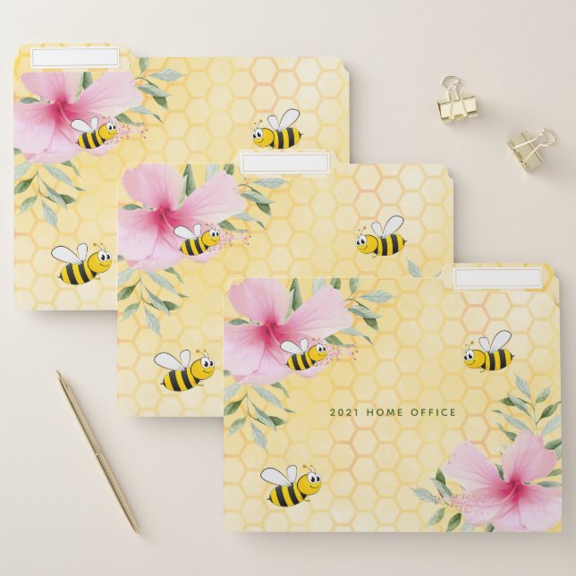 Happy bumble bees yellow honeycomb home office file folder (Set)